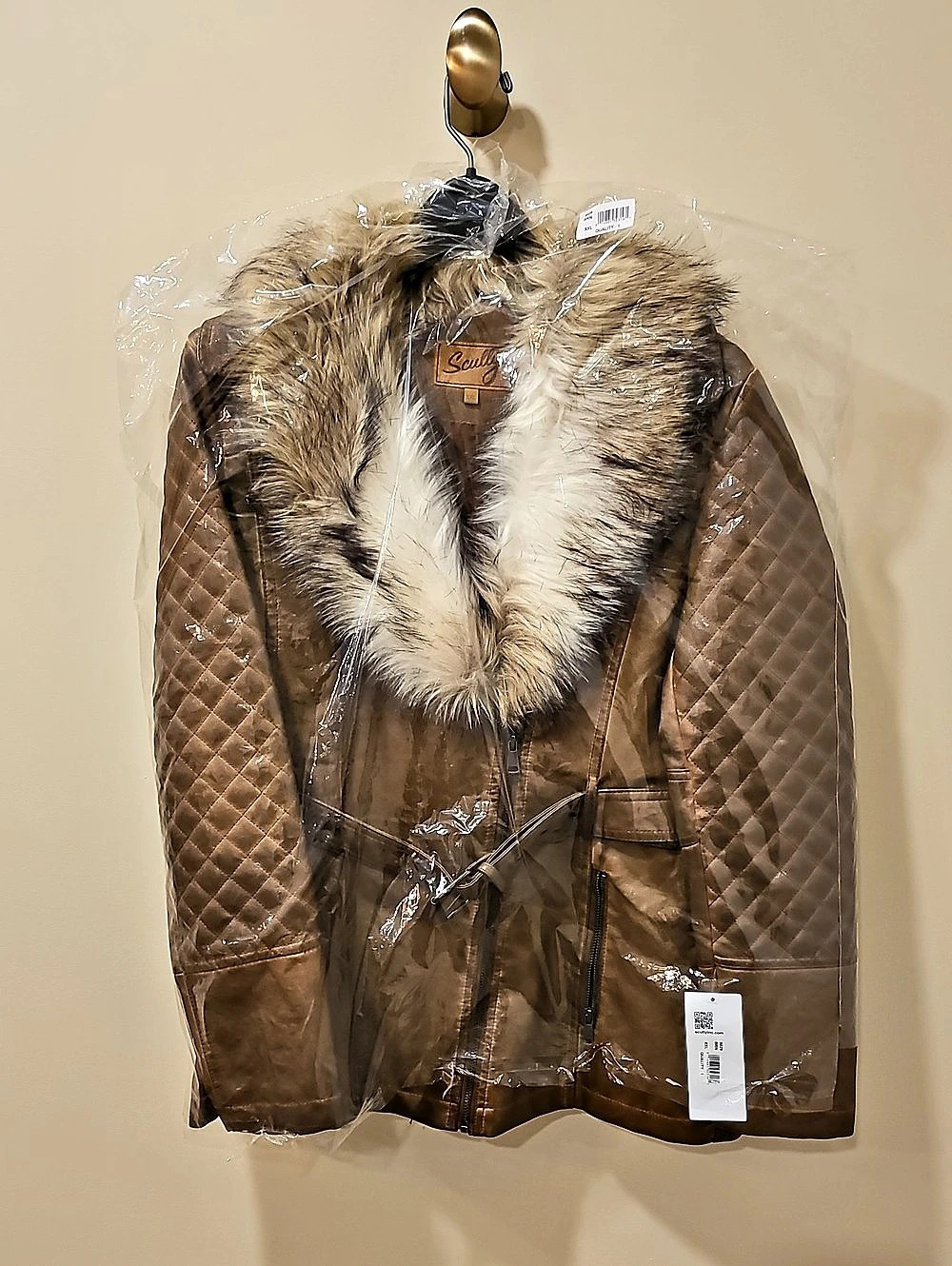 Honey Creek By Scully fur-collar Jacket Quilted in Brown XXL NWT